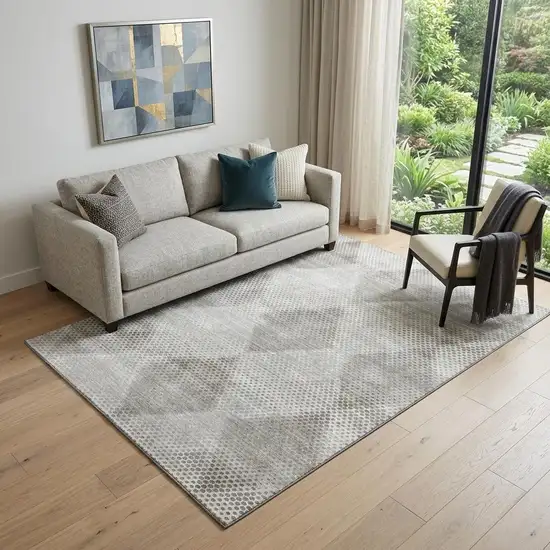 Gray And Ivory Geometric Washable Area Rug With UV Protection Photo 1