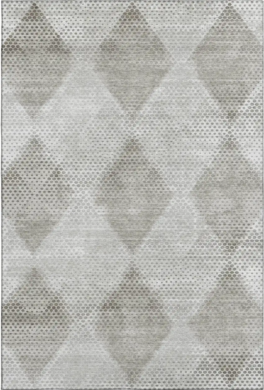 Gray And Ivory Geometric Washable Area Rug With UV Protection Photo 1