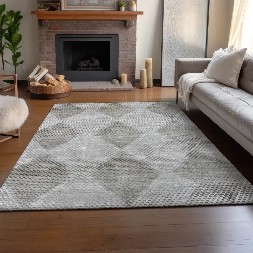 Gray And Ivory Geometric Washable Area Rug With UV Protection Photo 5