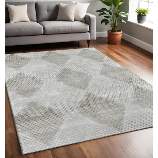 Gray And Ivory Geometric Washable Area Rug With UV Protection Photo 2