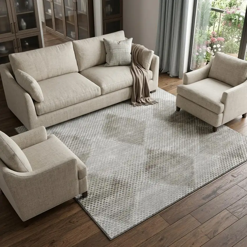 Gray And Ivory Geometric Washable Area Rug With UV Protection Photo 1