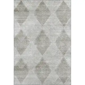 Photo of Gray And Ivory Geometric Washable Area Rug With UV Protection