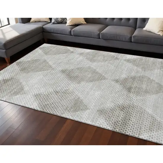 Gray And Ivory Geometric Washable Area Rug With UV Protection Photo 2