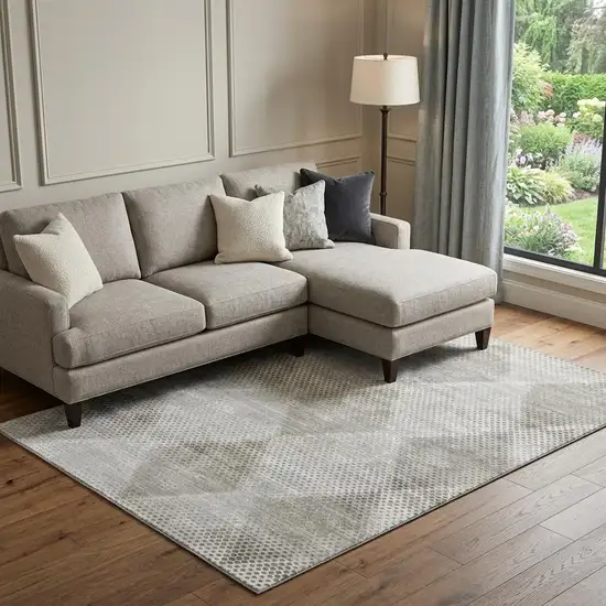 Gray And Ivory Geometric Washable Area Rug With UV Protection Photo 1