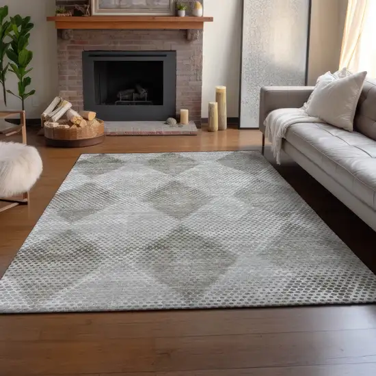 Gray And Ivory Geometric Washable Area Rug With UV Protection Photo 6