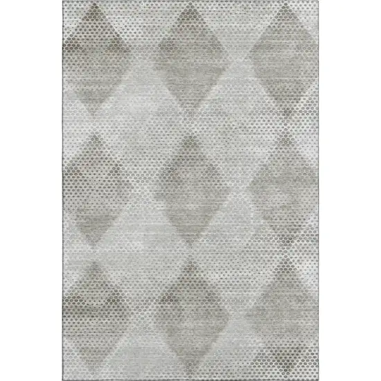 Gray And Ivory Geometric Washable Area Rug With UV Protection Photo 1