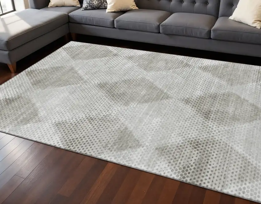 Gray And Ivory Geometric Washable Area Rug With UV Protection Photo 2