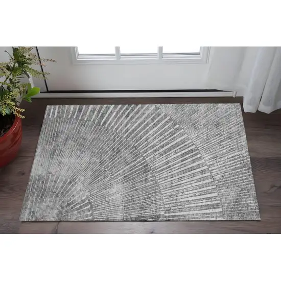 Gray And Ivory Geometric Washable Area Rug With UV Protection Photo 2