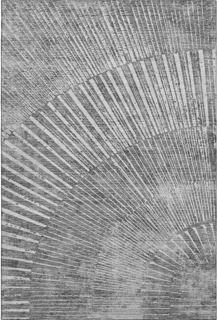 Gray And Ivory Geometric Washable Area Rug With UV Protection Photo 1