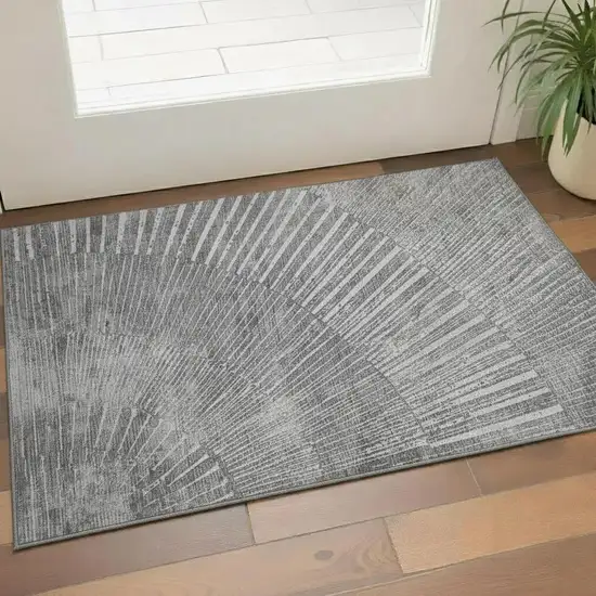 Gray And Ivory Geometric Washable Area Rug With UV Protection Photo 1