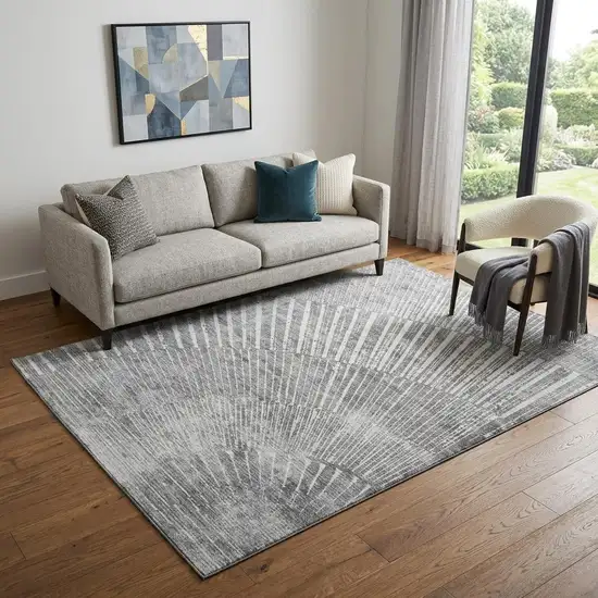 Gray And Ivory Geometric Washable Area Rug With UV Protection Photo 1