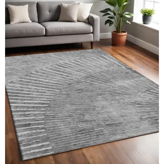 Gray And Ivory Geometric Washable Area Rug With UV Protection Photo 2