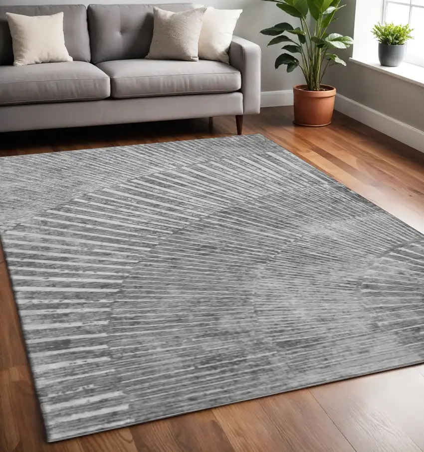 Gray And Ivory Geometric Washable Area Rug With UV Protection Photo 2