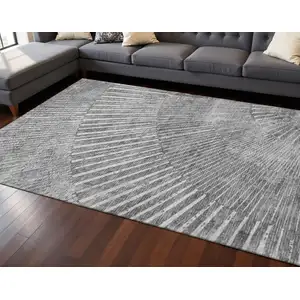 Photo of Gray And Ivory Geometric Washable Area Rug With UV Protection