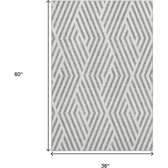 Gray And Ivory Geometric Washable Area Rug With UV Protection Photo 3