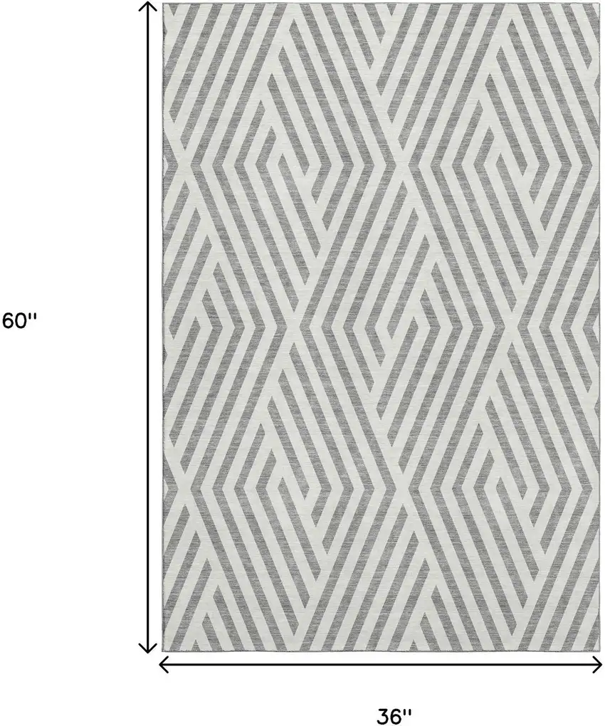 Gray And Ivory Geometric Washable Area Rug With UV Protection Photo 3