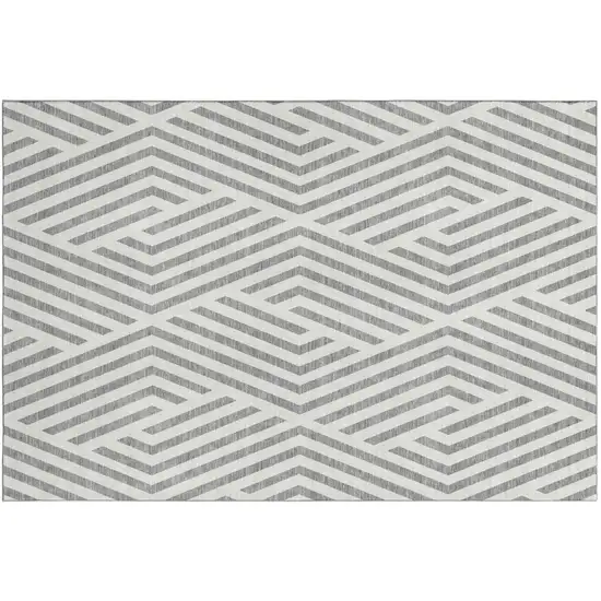 Gray And Ivory Geometric Washable Area Rug With UV Protection Photo 2