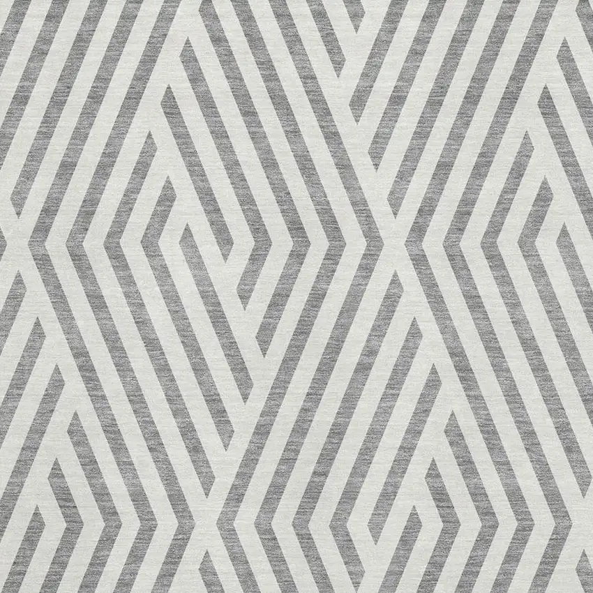 Gray And Ivory Geometric Washable Area Rug With UV Protection Photo 5