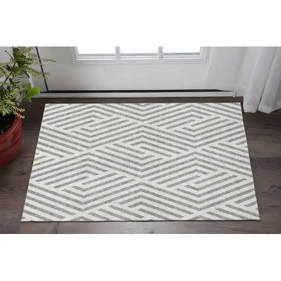 Gray And Ivory Geometric Washable Area Rug With UV Protection Photo 2