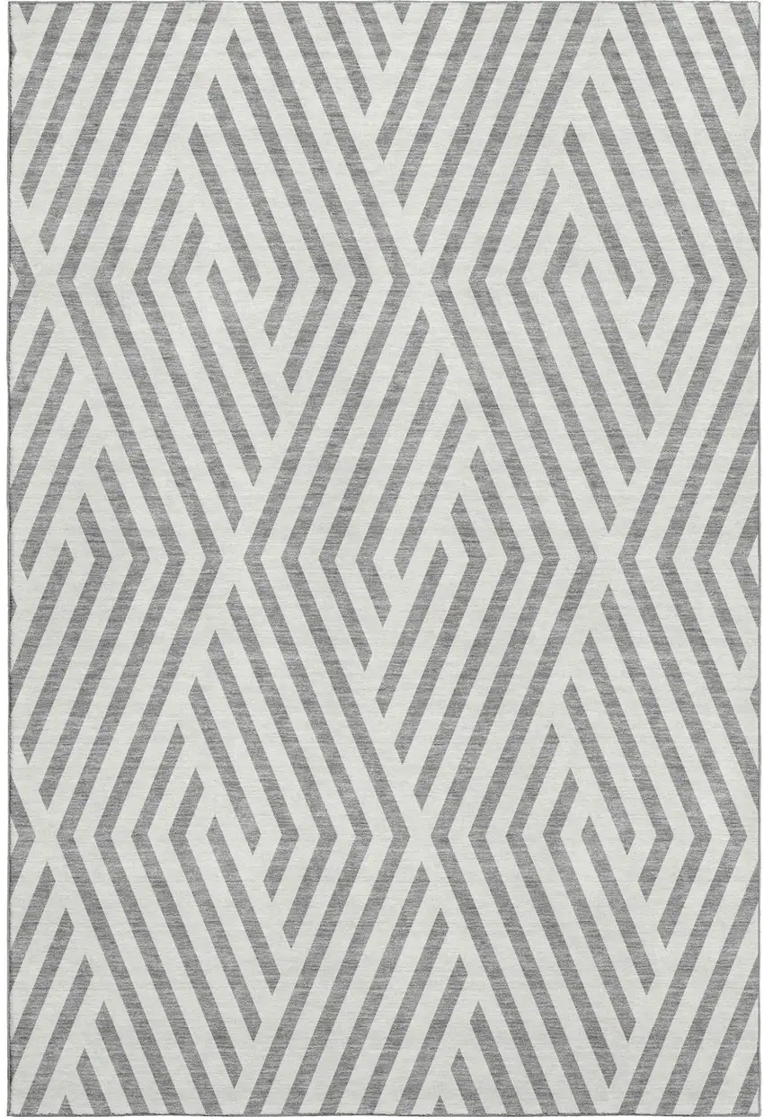 Gray And Ivory Geometric Washable Area Rug With UV Protection Photo 4