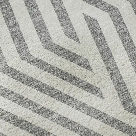 Gray And Ivory Geometric Washable Area Rug With UV Protection Photo 8