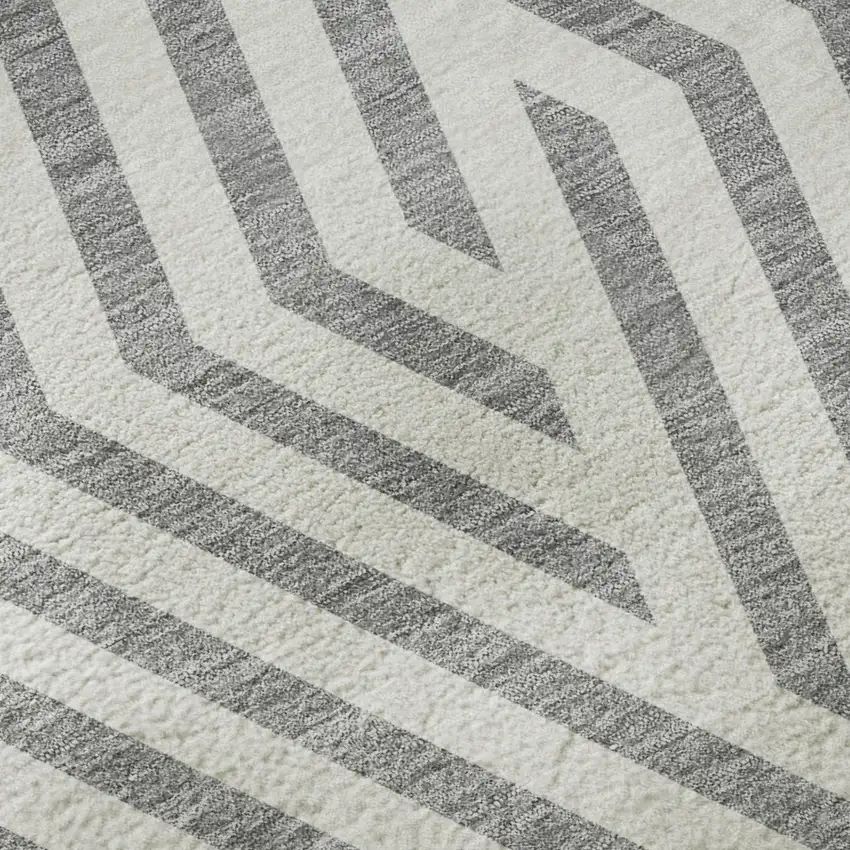 Gray And Ivory Geometric Washable Area Rug With UV Protection Photo 8