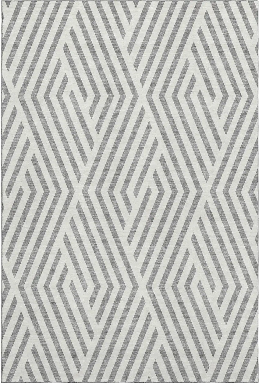 Gray And Ivory Geometric Washable Area Rug With UV Protection Photo 1