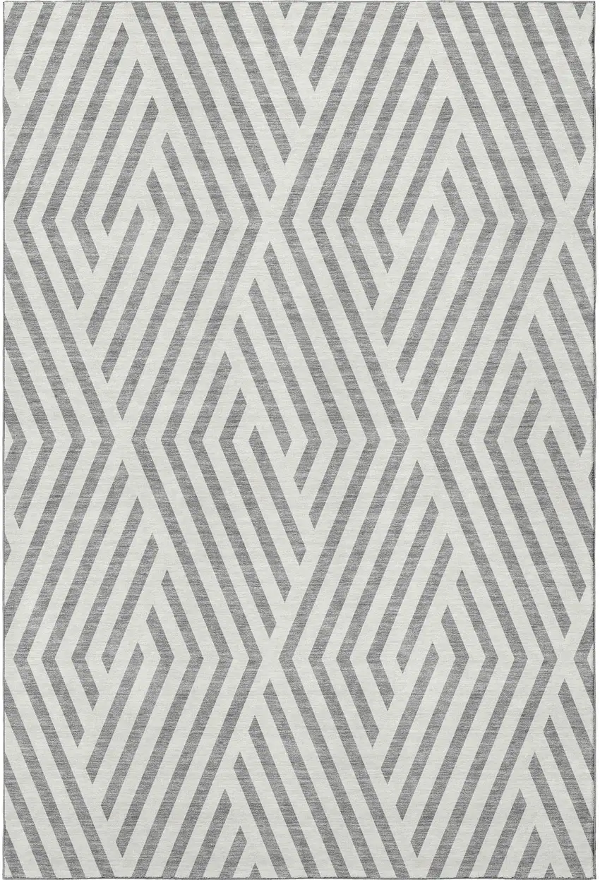 Gray And Ivory Geometric Washable Area Rug With UV Protection Photo 4