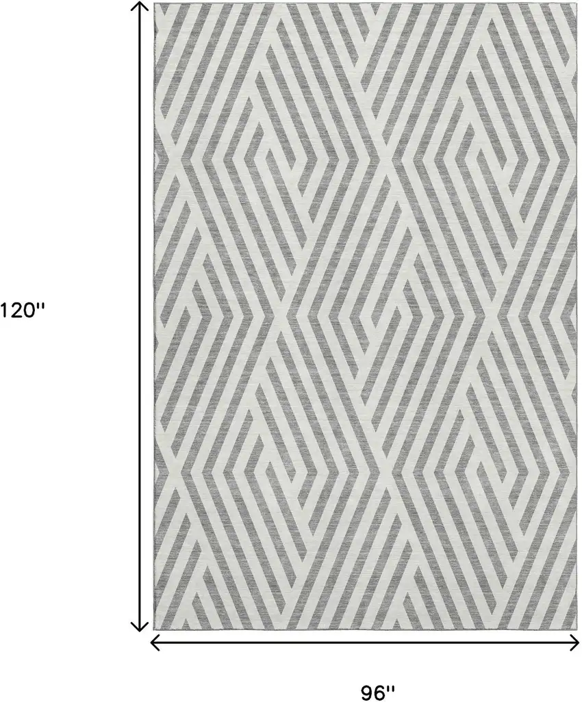 Gray And Ivory Geometric Washable Area Rug With UV Protection Photo 3