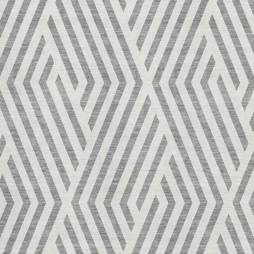 Gray And Ivory Geometric Washable Area Rug With UV Protection Photo 3