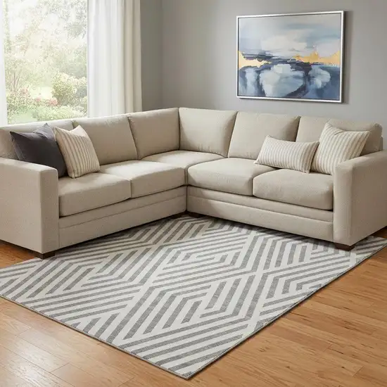Gray And Ivory Geometric Washable Area Rug With UV Protection Photo 1