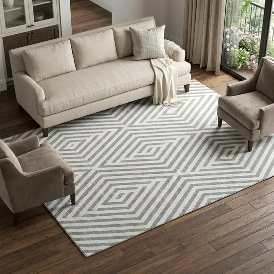 Gray And Ivory Geometric Washable Area Rug With UV Protection Photo 1