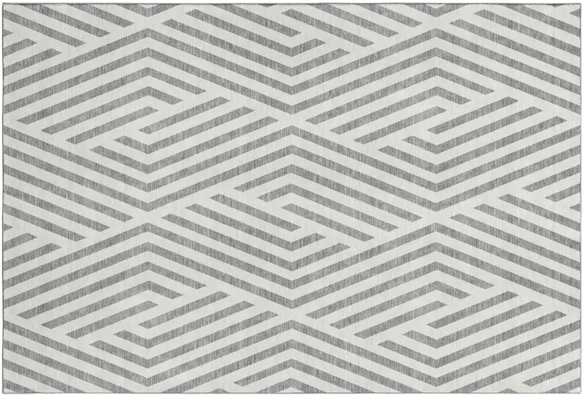 Gray And Ivory Geometric Washable Area Rug With UV Protection Photo 2
