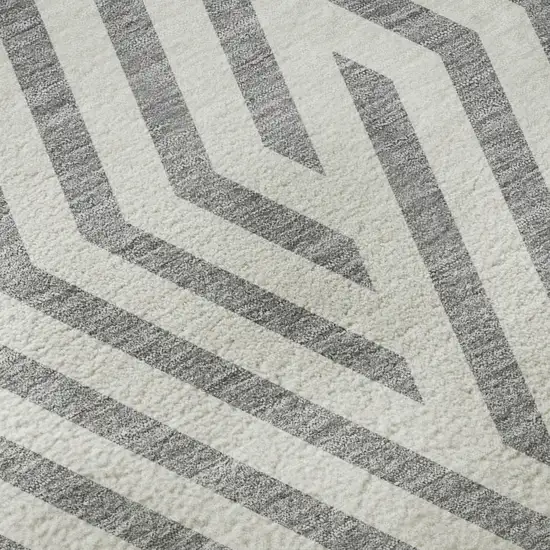 Gray And Ivory Geometric Washable Area Rug With UV Protection Photo 9