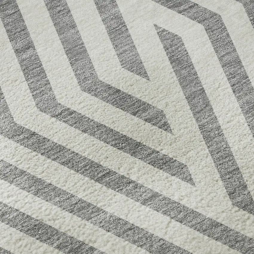Gray And Ivory Geometric Washable Area Rug With UV Protection Photo 9