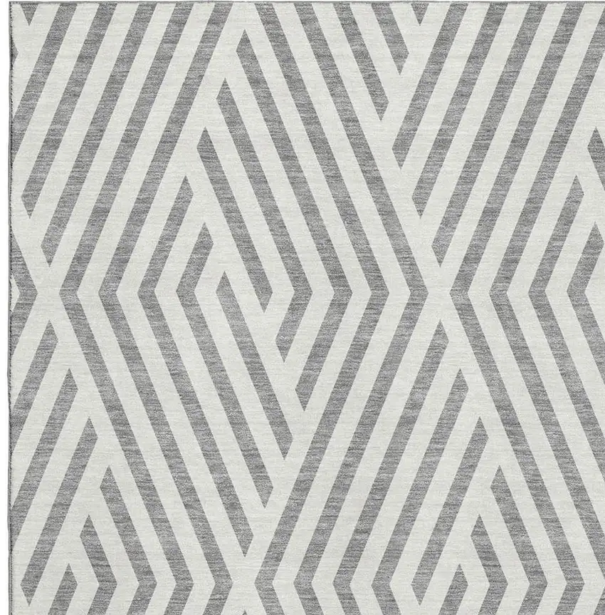 Gray And Ivory Geometric Washable Area Rug With UV Protection Photo 3