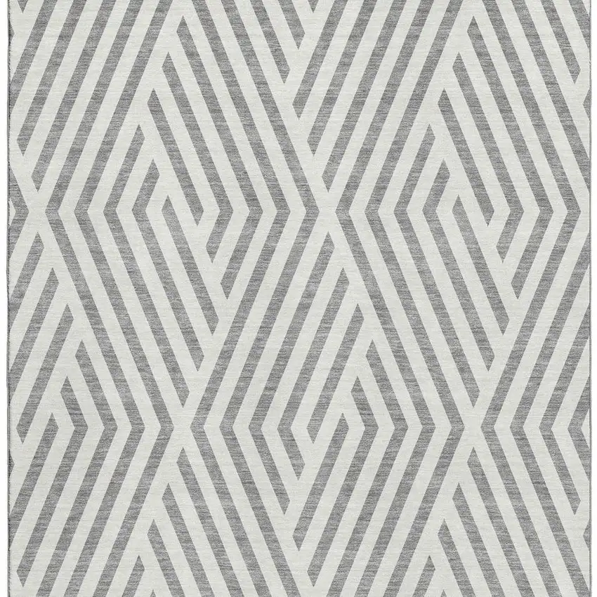 Gray And Ivory Geometric Washable Area Rug With UV Protection Photo 4