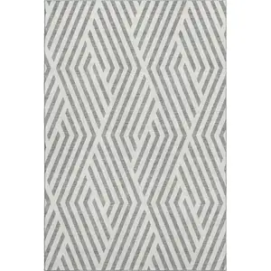 Photo of Gray And Ivory Geometric Washable Area Rug With UV Protection