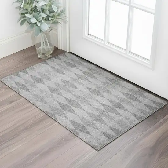 Gray And Ivory Geometric Washable Area Rug With UV Protection Photo 1