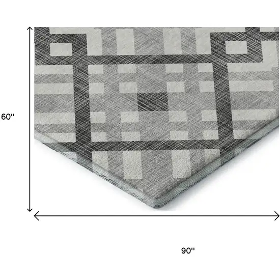 Gray And Ivory Geometric Washable Area Rug With UV Protection Photo 9
