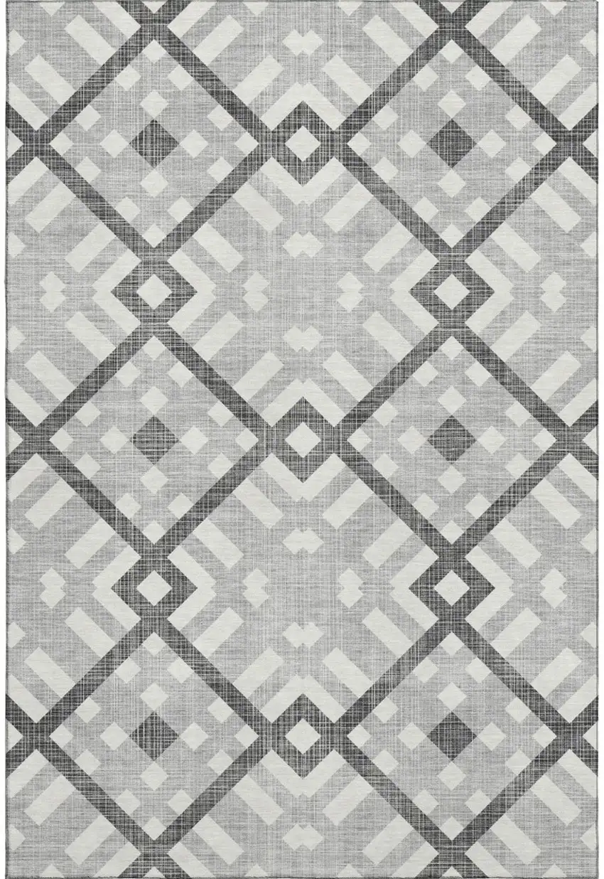 Gray And Ivory Geometric Washable Area Rug With UV Protection Photo 5