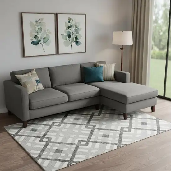 Gray And Ivory Geometric Washable Area Rug With UV Protection Photo 1