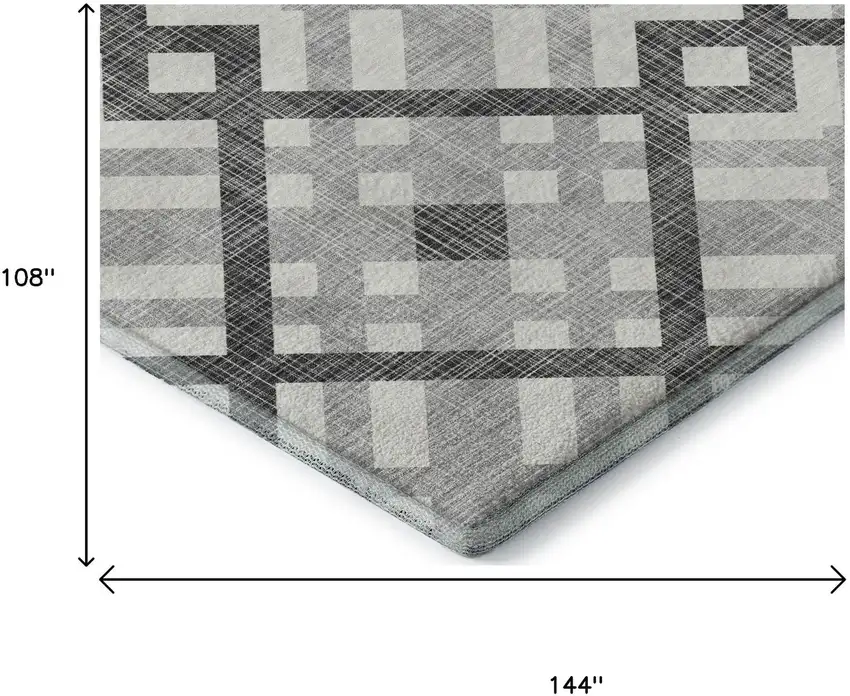 Gray And Ivory Geometric Washable Area Rug With UV Protection Photo 9