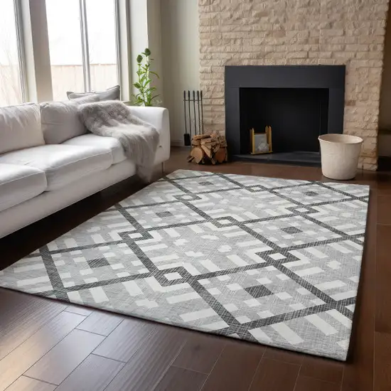 Gray And Ivory Geometric Washable Area Rug With UV Protection Photo 4