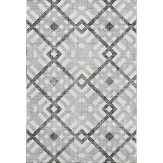 Gray And Ivory Geometric Washable Area Rug With UV Protection Photo 5