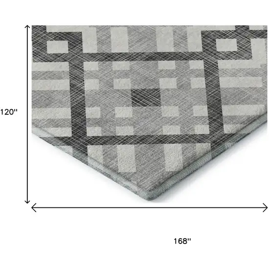 Gray And Ivory Geometric Washable Area Rug With UV Protection Photo 9
