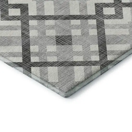 Gray And Ivory Geometric Washable Area Rug With UV Protection Photo 1