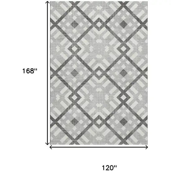 Gray And Ivory Geometric Washable Area Rug With UV Protection Photo 3