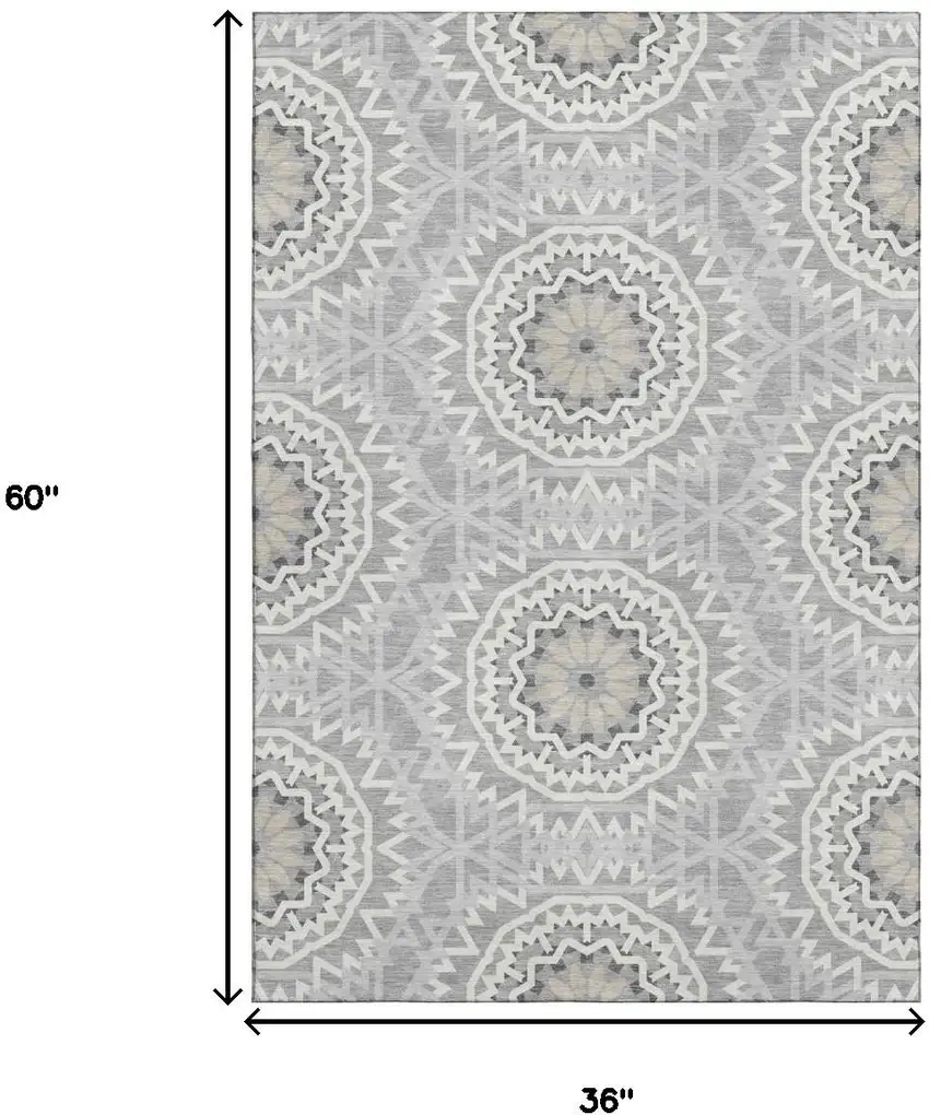 Gray And Ivory Geometric Washable Area Rug With UV Protection Photo 3