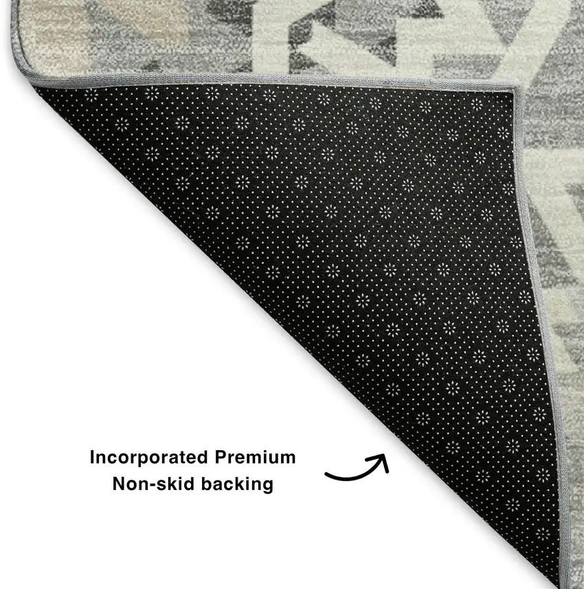 Gray And Ivory Geometric Washable Area Rug With UV Protection Photo 7